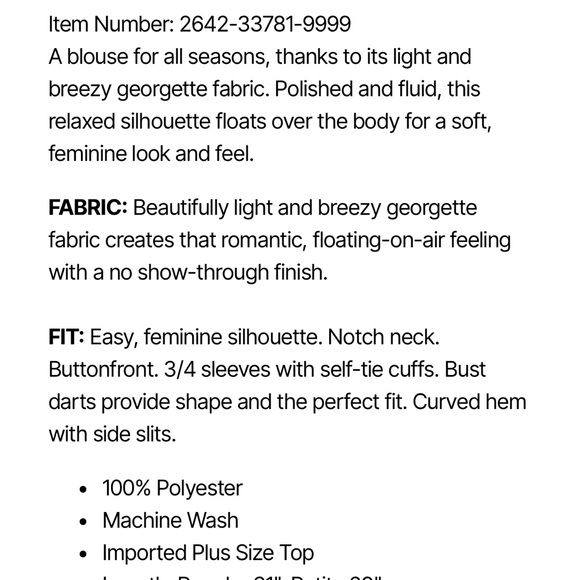 Catherine’s Georgette Buttonfront Tie Sleeve Cafe Blouse. BUNDLE! - Picture 4 of 7